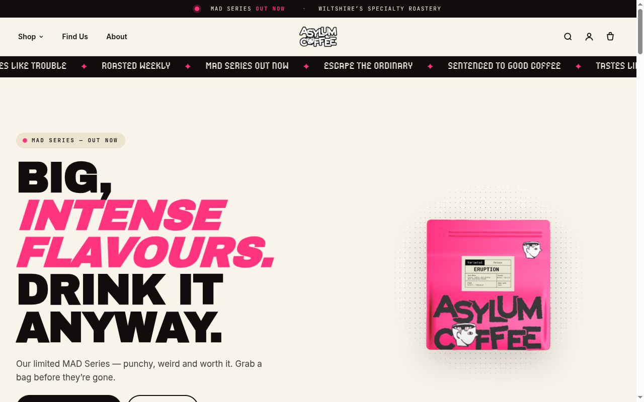 Asylum Coffee homepage