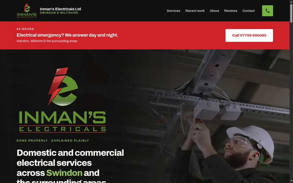 Inman's Electricals homepage screenshot