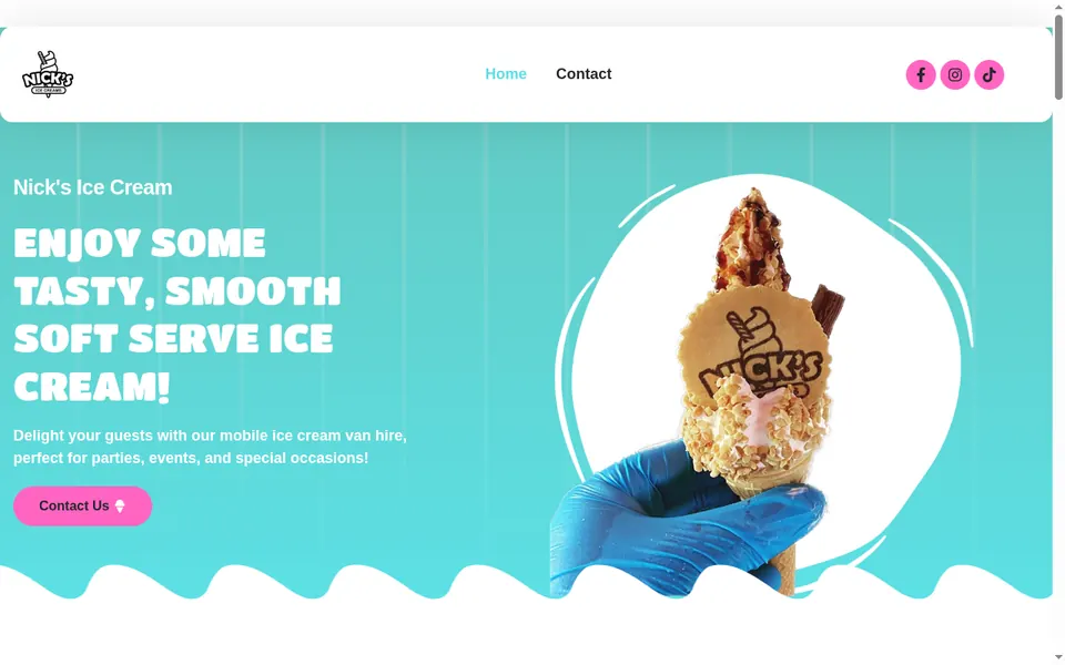 Nick's Ice Creams homepage screenshot